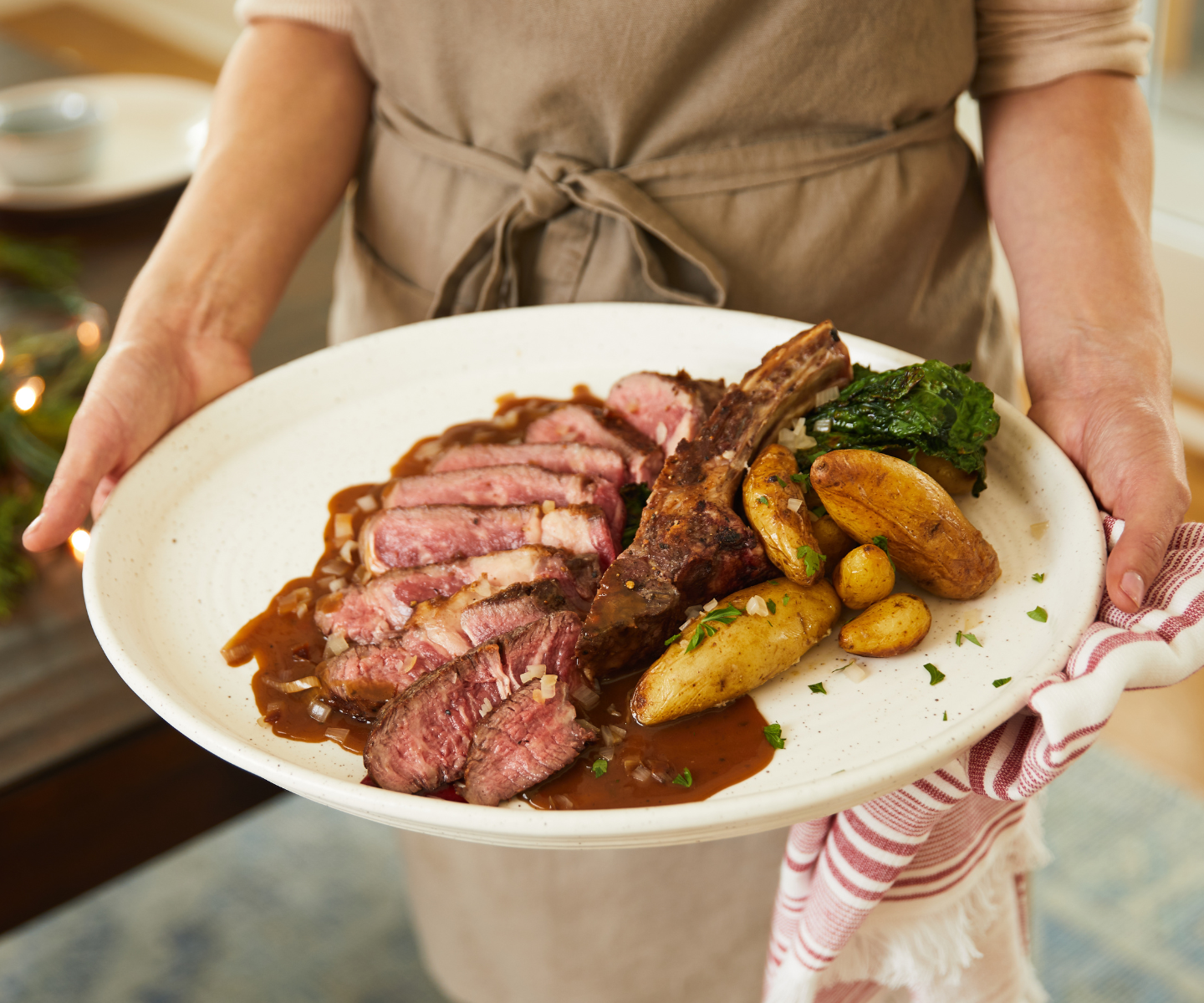 Plated Steak help on serving platter