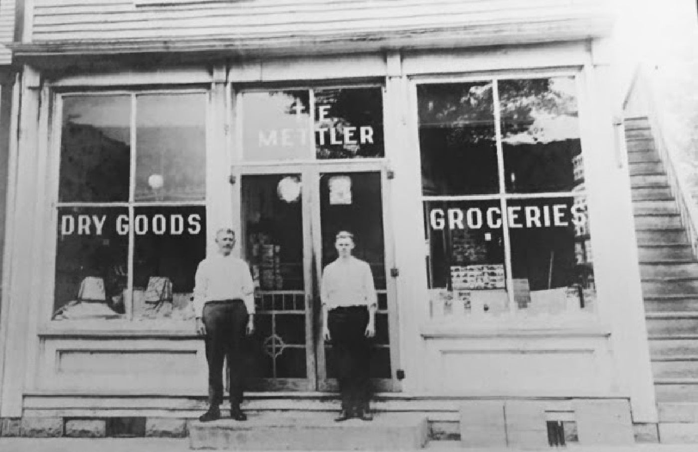 two men in front of grocery store