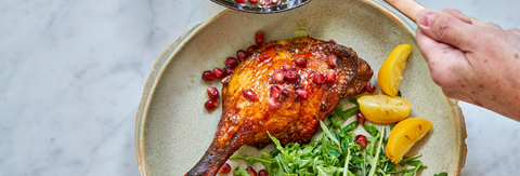 Braised Duck Leg Quarters with Pomegranate, Lemon, and Warm Spices