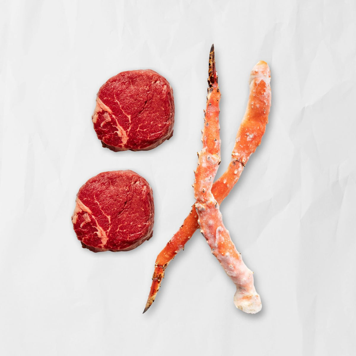 2 Raw Filet Mignons & XL Red King Crab Legs
