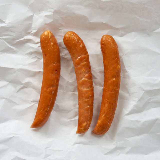 Buffalo Chicken Blue Cheese Bratwurst on butcher paper