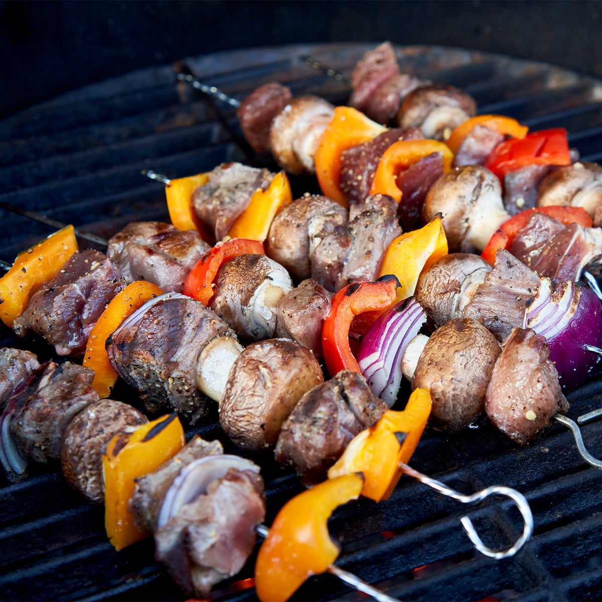 Lamb Kebobs on Grill with veggies