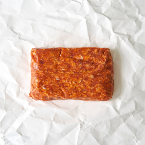 Ground Mulay Chorizo on butcher paper