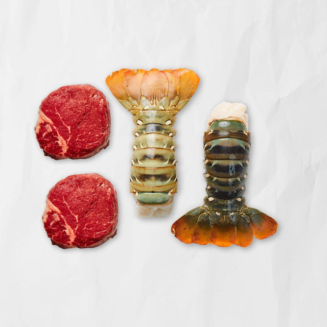 2 raw Filets & 2 lobster tails on butcher paper