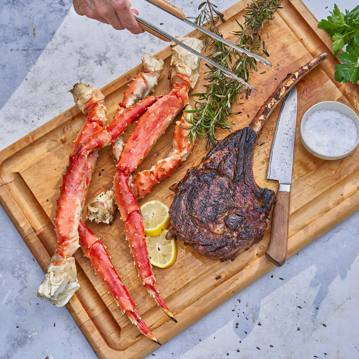 Tomahawk Steak and Red King Crab Legs